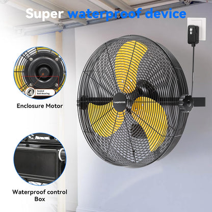 2600 CFM 14 inch Outdoor High Velocity Wall Mounted Fan, 3-Speed Metal Fans with IP44 Enclosure