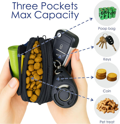Dog Treat Pouch for Pet Walking and Training with Clicker Poop Bags, and Three Bags Design Small