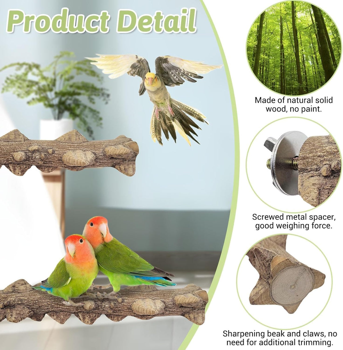 PINVNBY 3Pcs Bird Perches for Cage, Nature Wood Prickly Parrot Stand Toy Paw Grinding Stick for