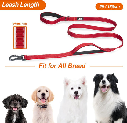 TwoEar 6FT 1IN Strong Red Dog Leash with 2 Padded Handles, Traffic Handle Extra Control