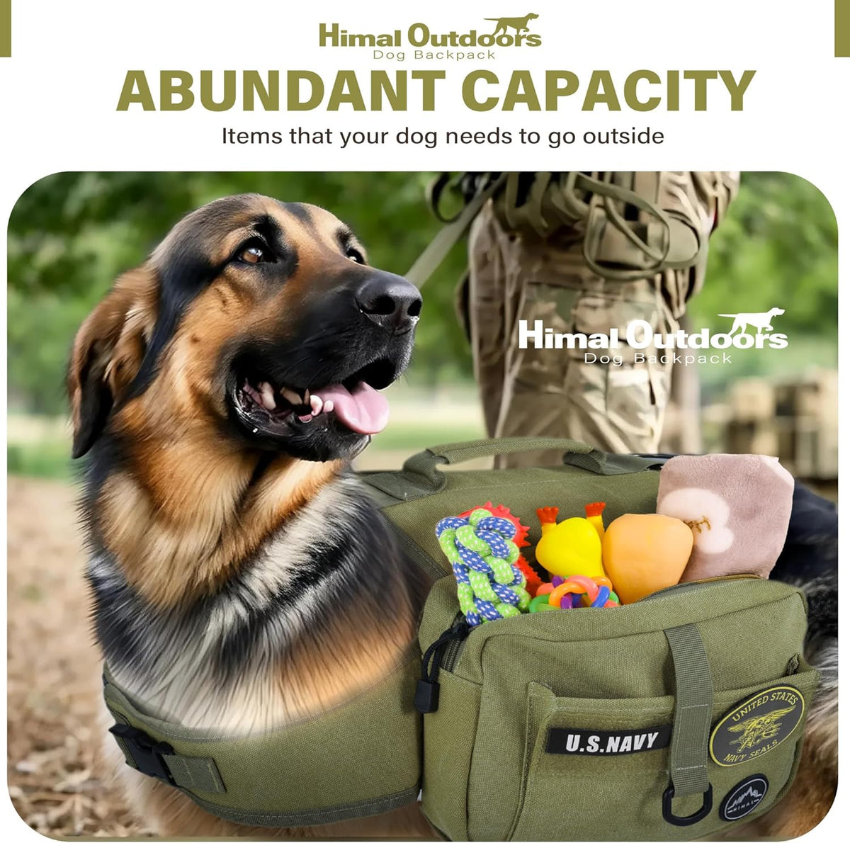 Himal Outdoors Dog Backpack & Saddle Bag, Tactical Hiking Backpack for Large Dogs with Side Pockets
