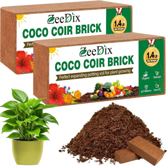 ZeeDix 2 Pcs Coco Coir Brick- 100% Organic Coconut Coir for Garden Soil & Potting Mix, Low EC and