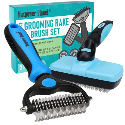 Maxpower Planet Dog Rake and Dog Hair Brush - Gently Removes Loose Undercoat, Mats and Tangled