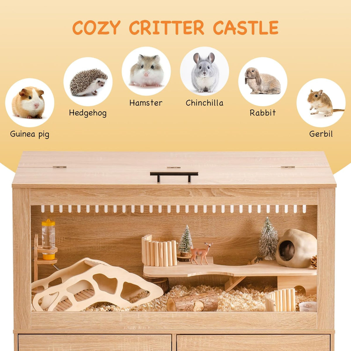 MEWOOFUN Large Hamster Cage, Hamster Cage and Habitats with Drawers and Storage Cabinet, Openable