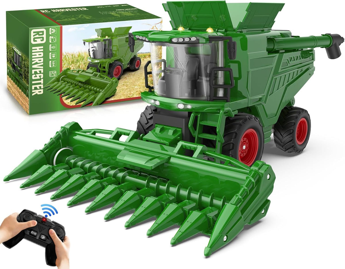 Remote Control Combine Harvester Tractor Toy with Corn Head, RC Tractor Toys for Kids 3+