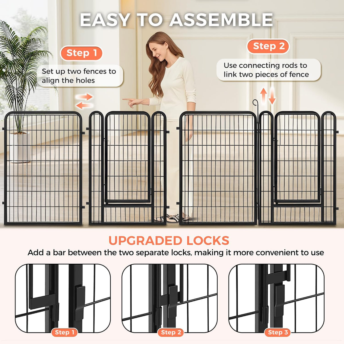 40 Inch Dog Playpen - 8 Panels Metal Pet Exercise Pen for Medium-Large Dogs, Indoor/Outdoor Dog