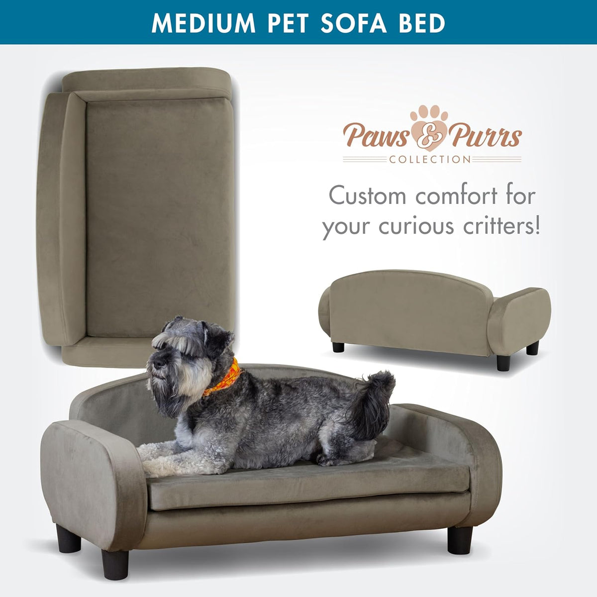 Paws & Purrs Multi-Cat Sofa Elevated Pet Bed for Indoor Cats Raised Cats Couch with Removable