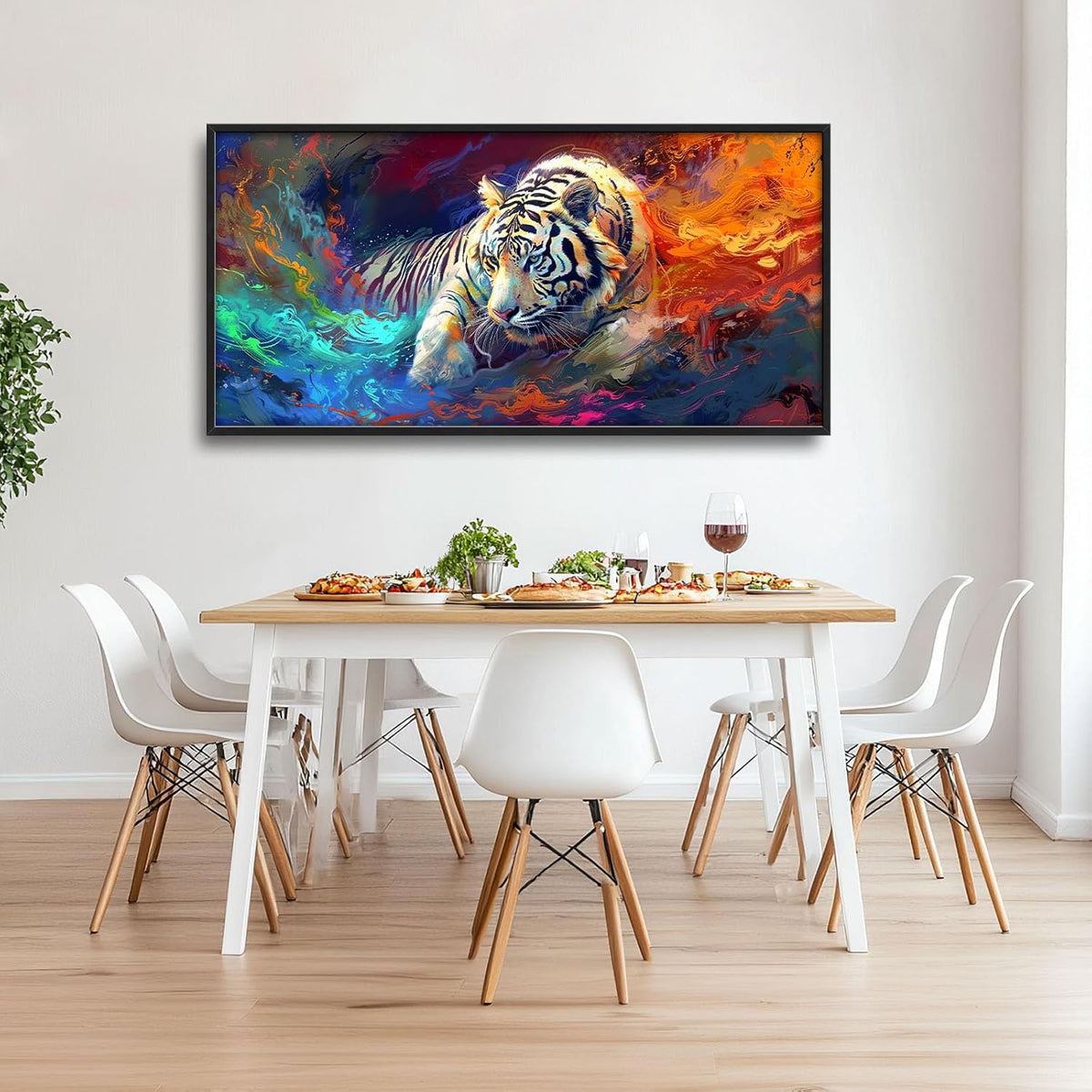 Quorin White Tiger Large Wall Art Abstract Colorful Tiger Animal Pictures Wall Decor Canvas Print