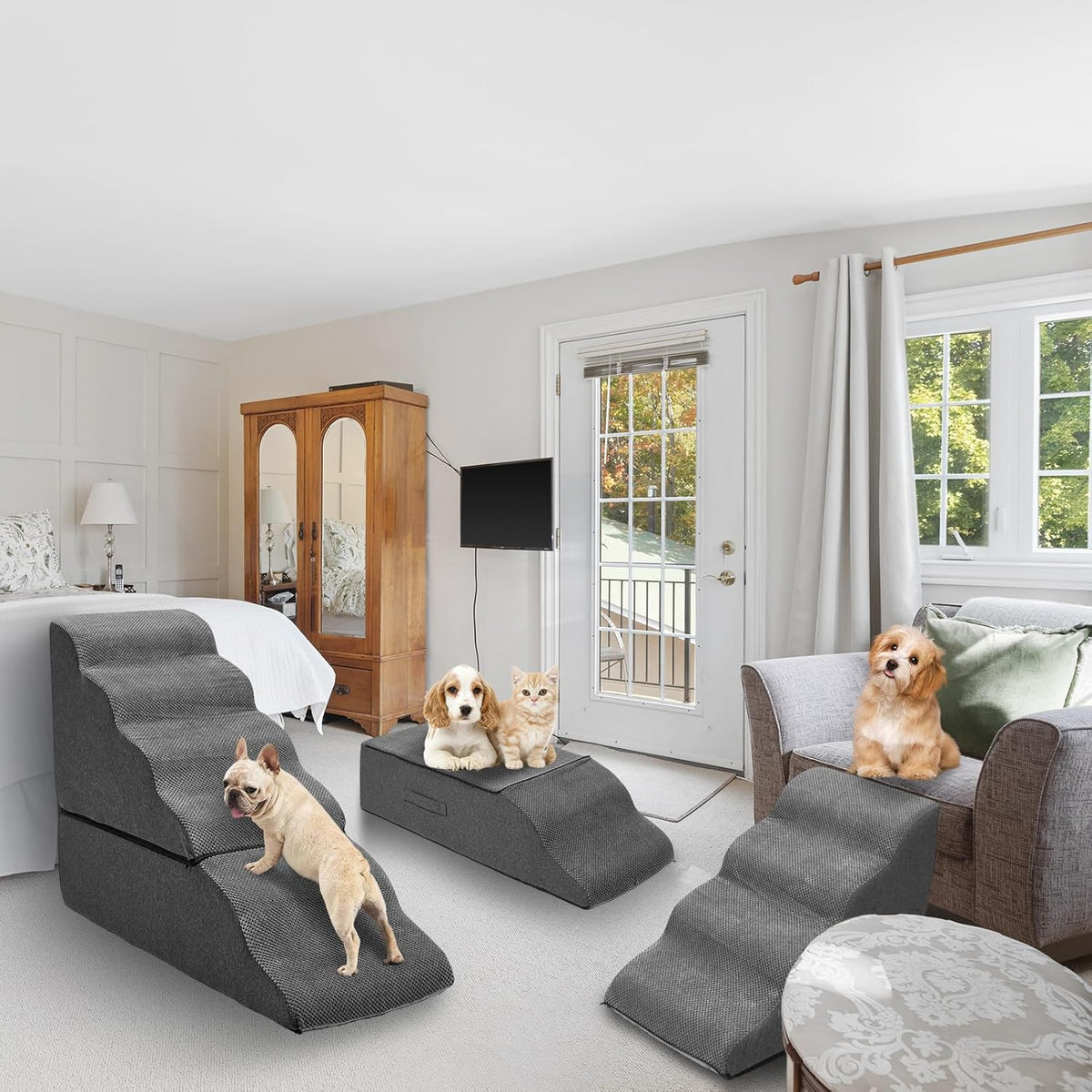 Dog Step Stairs for High Beds 30-36 inches Tall, 6-Step Doggy Steps for Puppies, 33D Foam Pet