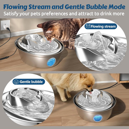 ORSDA Cat Water Fountain Stainless Steel 67oz/2L, Automatic Pet Drinking Fountain with Water Level