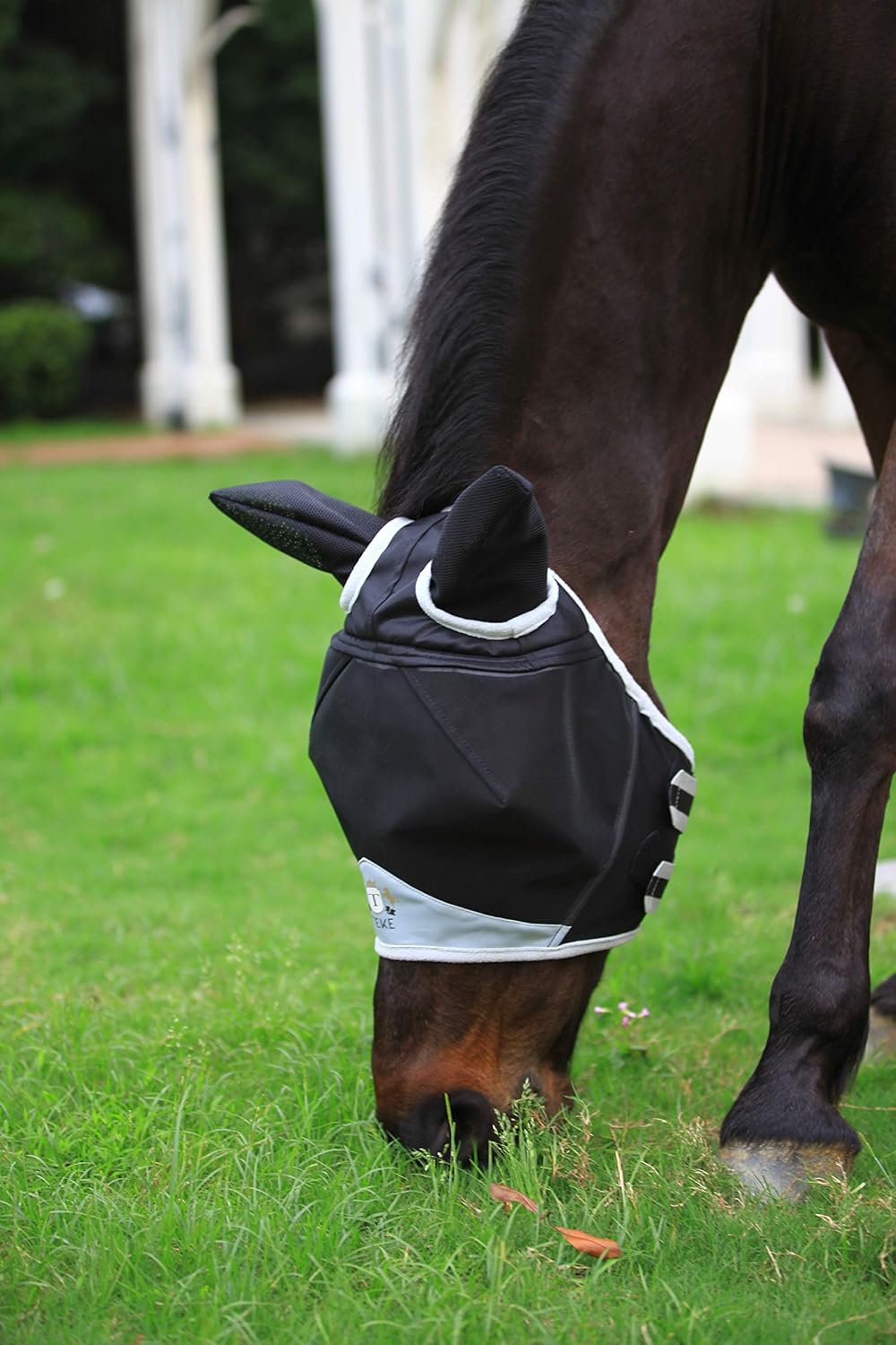 T TEKE Fine Mesh Horse Fly Mask w/Ears, UV Blocking 3D Eye Visor with Extra Fleece Cushioned