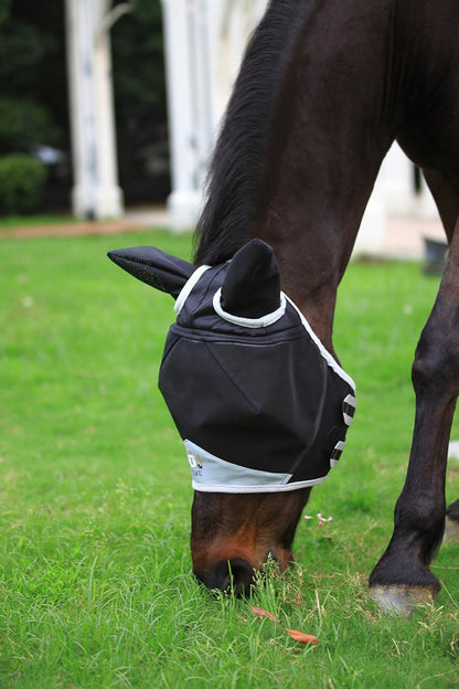T TEKE Fine Mesh Horse Fly Mask w/Ears, UV Blocking 3D Eye Visor with Extra Fleece Cushioned