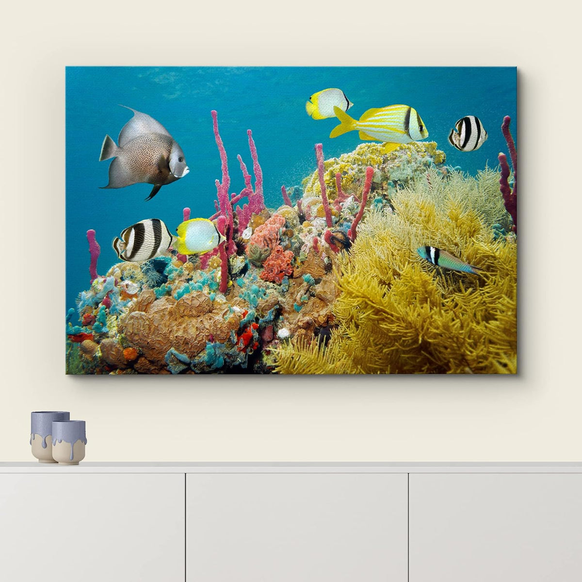 wall26 Canvas Print Wall Art Deep Sea Marine Fish with Coral Reef Nature Ocean Photography Realism
