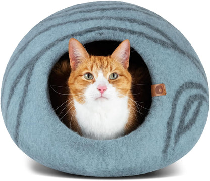 MEOWFIA Cat Cave – Premium Felt Cat Bed for Indoor Cats, Handmade 100% Merino Wool (Aquamarine