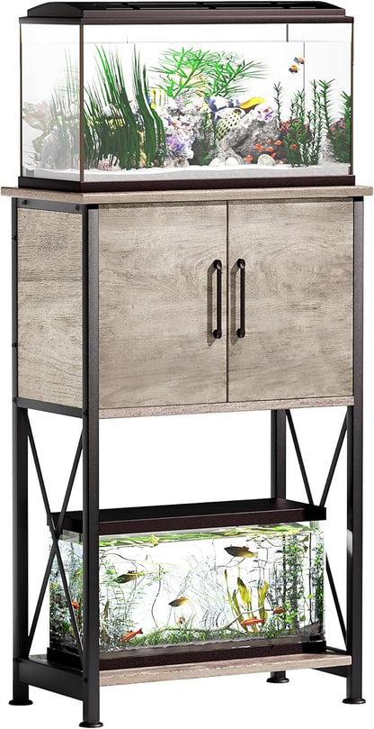 5-10 Gallon Fish Tank Stand, Metal Double Aquarium Stand with Cabinet for Fish Tank Accessories