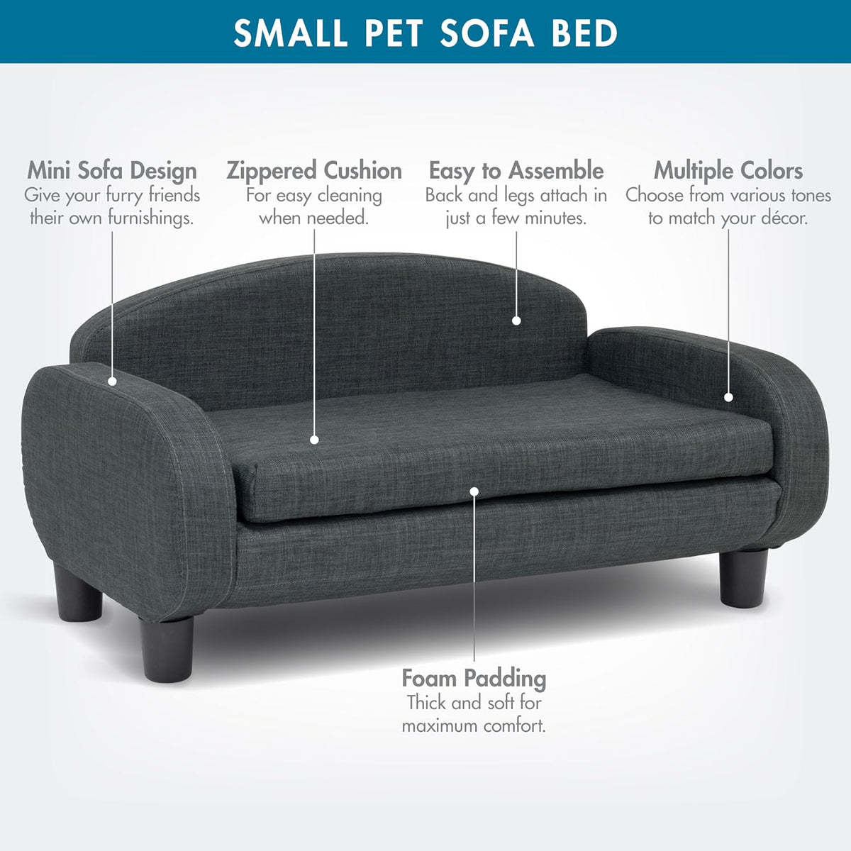 Paws & Purrs Cat Sofa Bed, Pet Couch for Indoor Cats Elevated Cat Beds with Removable Washable