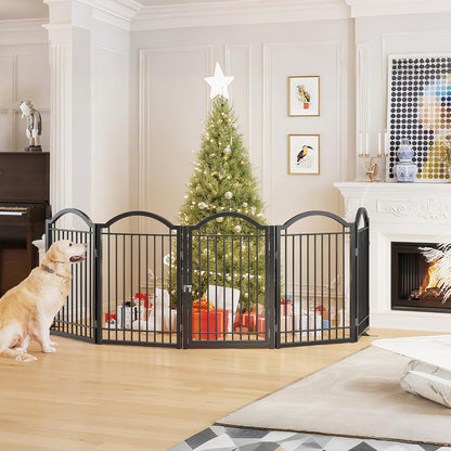 BHG Metal No-Assembly Freestanding Dog Gate with Door Walk Through, Extra Wide 144", Extra Tall 32"