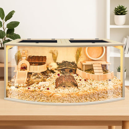 Prolee Hamster Cage Chew Proof Wood, Hamsters Enclosure Openable Top with Curved Design,Waterproof