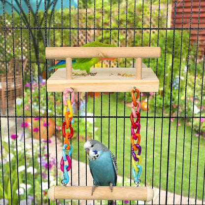 Bird Perches Cage Toys Parrot Wooden Platform Play Gyms Exercise Stands with Acrylic Wood Swing