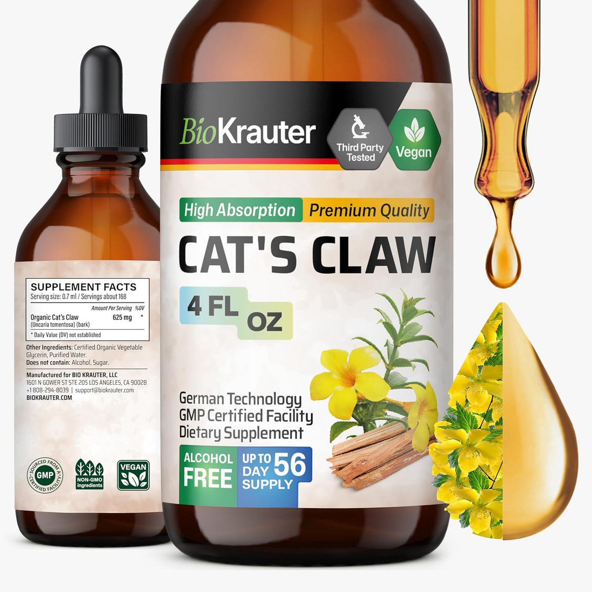 BIO KRAUTER Cats Claw Tincture - Liquid Cats Claw Herb for Immune Support - Alcohol & Sugar Free