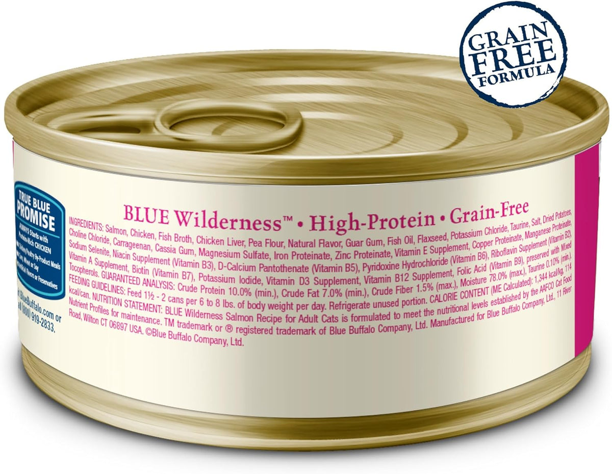 Blue Buffalo Wilderness Natural High-Protein Grain-Free Wet Food for Adult Cats, Salmon Paté, 3-oz.
