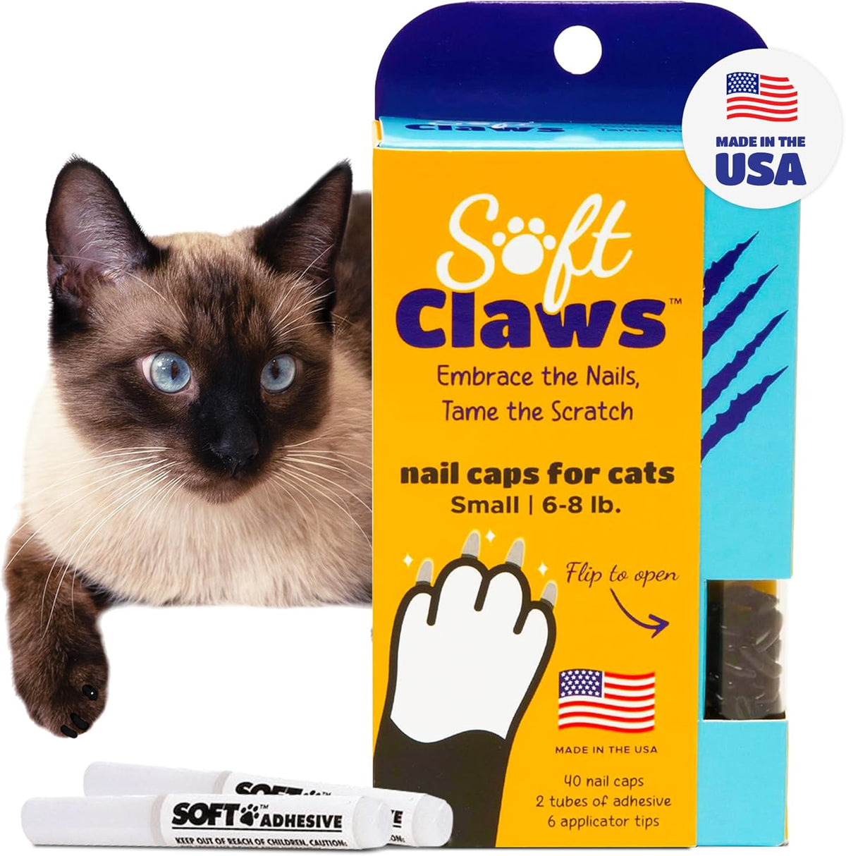 Soft Claws Cat Nail Caps for Medium Cats – (40 Caps, Purple) - Veterinarian-Developed | Protects