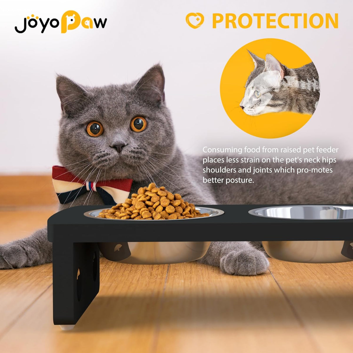 Elevated Dog Bowls, Bamboo Raised Dog Bowl for Small Dogs & Cats, with 2 Stainless Steel Bowls (4''