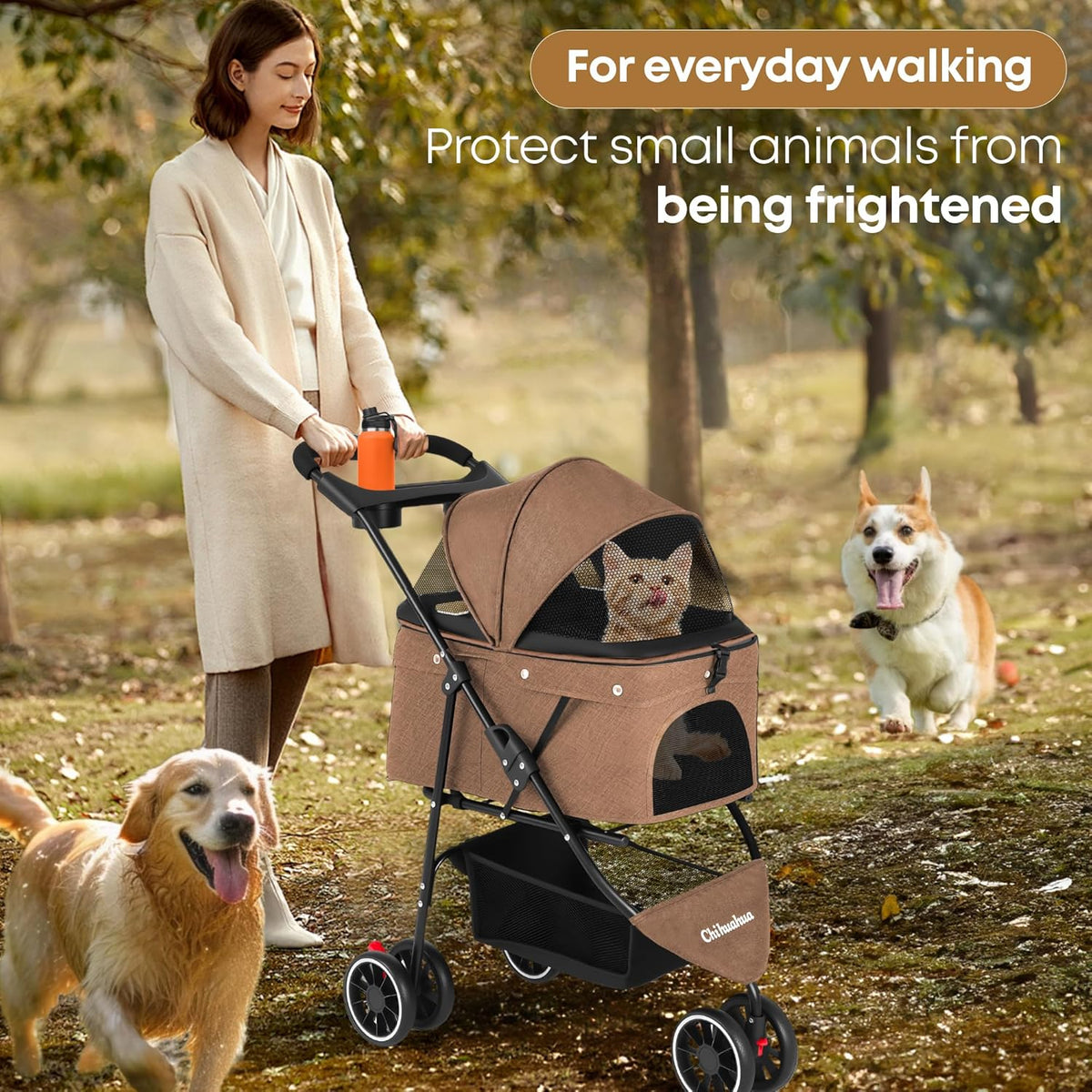 Pet Stroller,Dog Stroller for Small Medium Dogs Cats,3 Wheels,Foldable,with Breathable Mesh