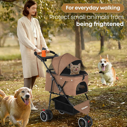 Pet Stroller,Dog Stroller for Small Medium Dogs Cats,3 Wheels,Foldable,with Breathable Mesh