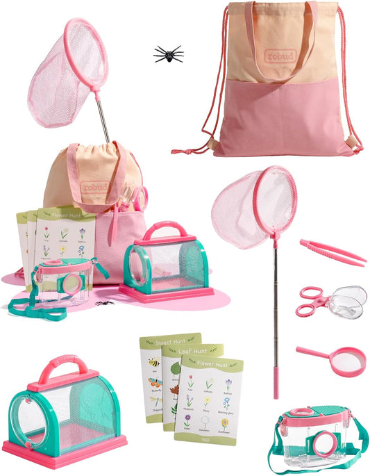 ROBUD Kids Explorer Kit, Bug Catcher Kit with Bag Kit, Pink Outdoor Exploration Set for Camping