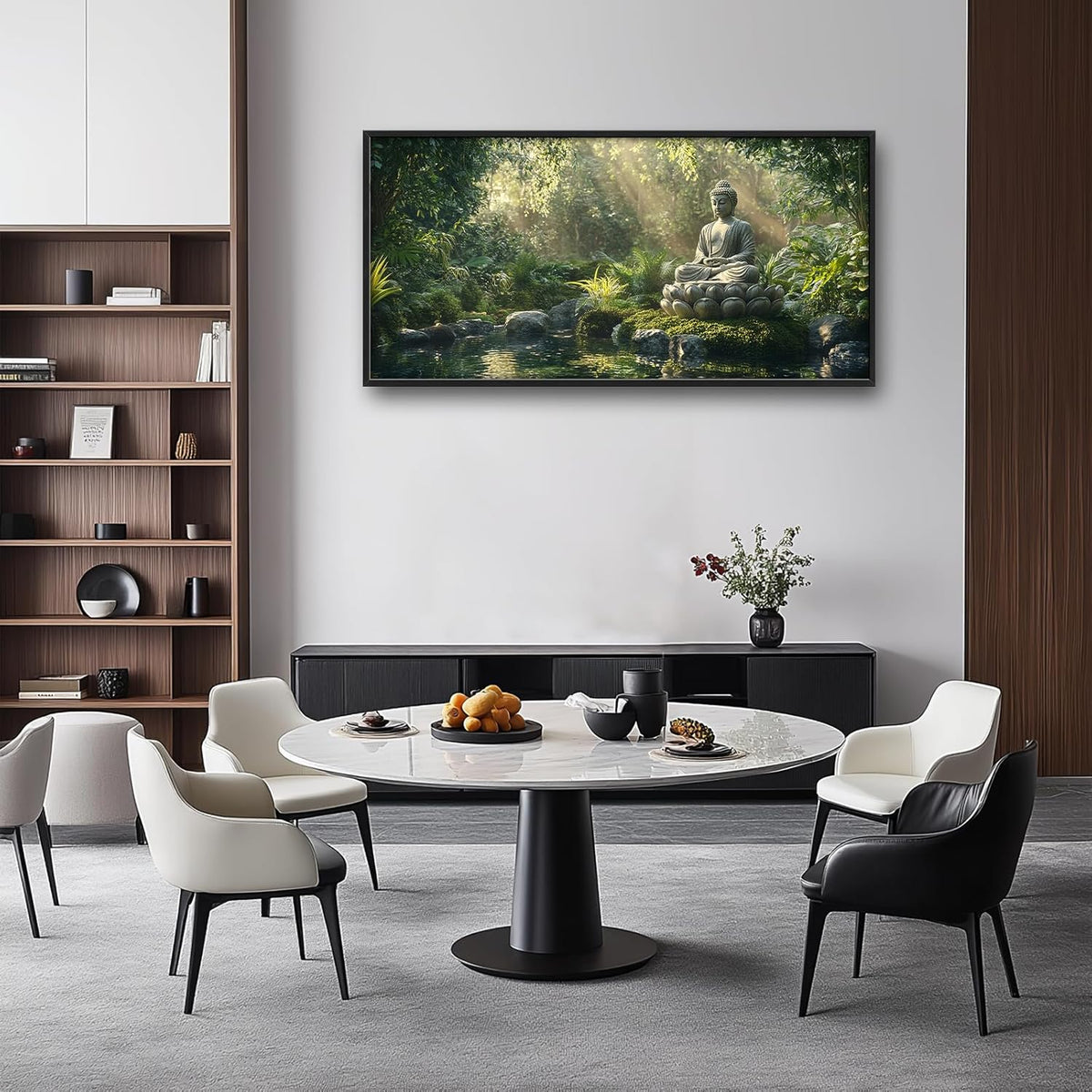 Large Buddha Forest Wall Art for Living Room, Framed Oversized Tree Lake Wall Decor, Nature