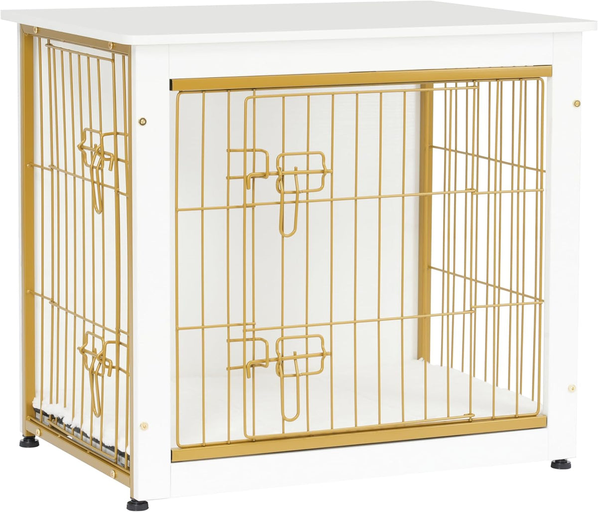 DWANTON Dog Crate Furniture with Cushion, Wooden Kennel Table with Double Doors, Indoor Dog House