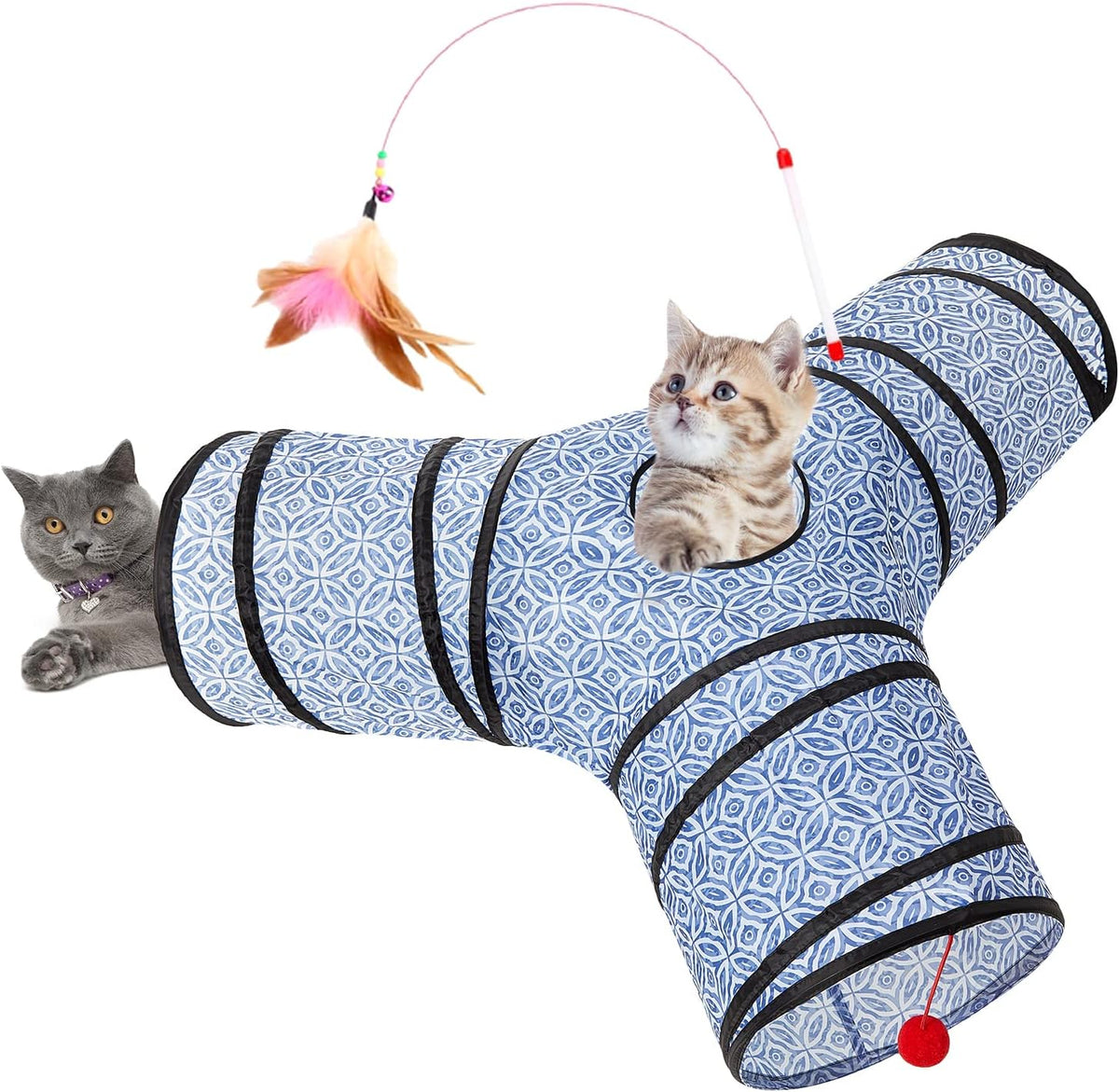 Tempcore 3 Way Collapsible Cat Toys - Indoor Cat Tunnels with Peek Hole & Ball, Perfect for Kittens