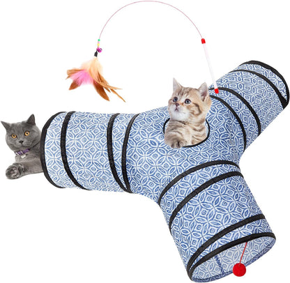 Tempcore 3 Way Collapsible Cat Toys - Indoor Cat Tunnels with Peek Hole & Ball, Perfect for Kittens
