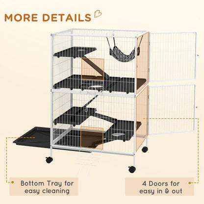 PawHut Metal Small Animal Cage, 5-Tiers Rolling Big Ferret Cage with Hammock, Removable Tray, for