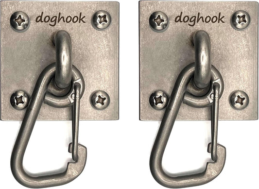 Canine Hitch- Secure Dog Leash Parking Wall Large Hook with Clip 2 Pack - Tie Out Stainless Steel &