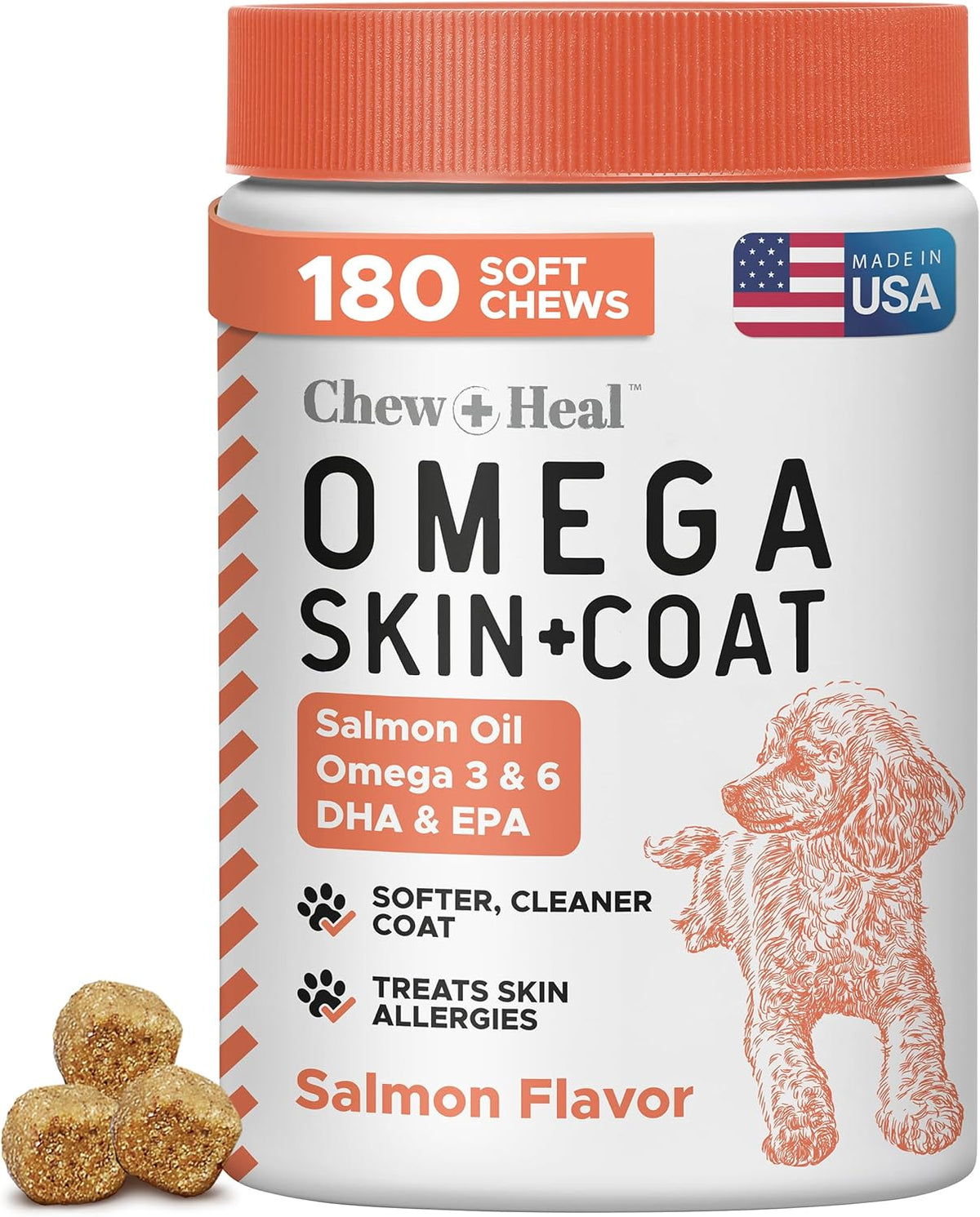 Salmon Oil for Dogs - Soft Chew Omega Treats for Skin and Coat - Fish Oil Blend of Essential Fatty