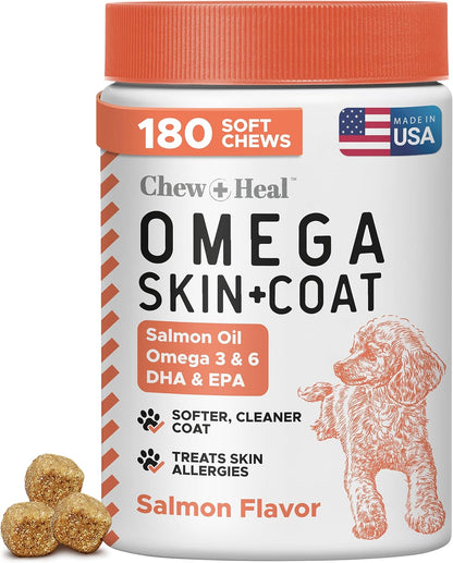 Salmon Oil for Dogs - Soft Chew Omega Treats for Skin and Coat - Fish Oil Blend of Essential Fatty
