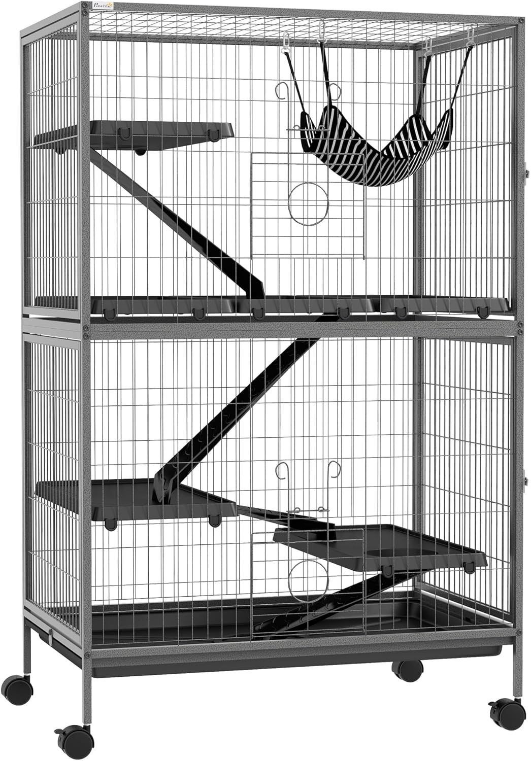 PawHut 50" 5-Tier Small Animal Cage, Ferret Cage, Large Chinchilla Cage with Hammock Accessory &