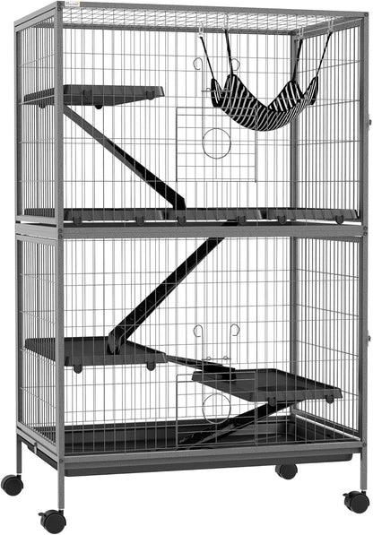 PawHut 50" 5-Tier Small Animal Cage, Ferret Cage, Large Chinchilla Cage with Hammock Accessory &