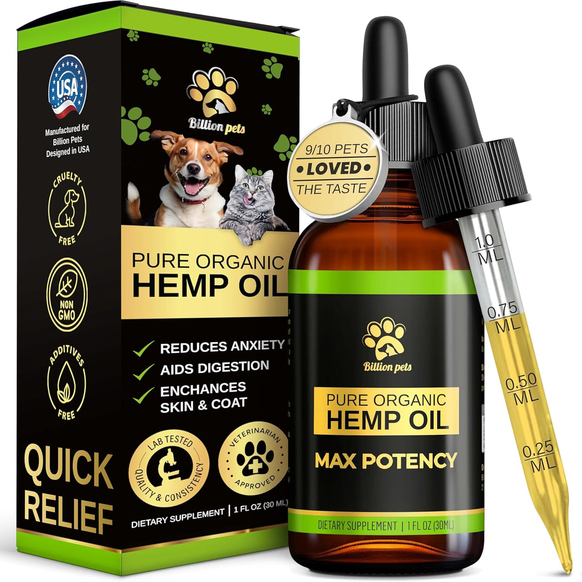Billion Pets - Hemp Oil for Dogs and Cats - Helps with Anxiety, Pain, Stress, Sleep, Arthritis