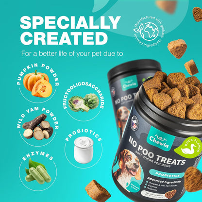 No Poo Chews for Dogs - Coprophagia Deterrent - Dog Probiotics for Digestive Health with Enzymes