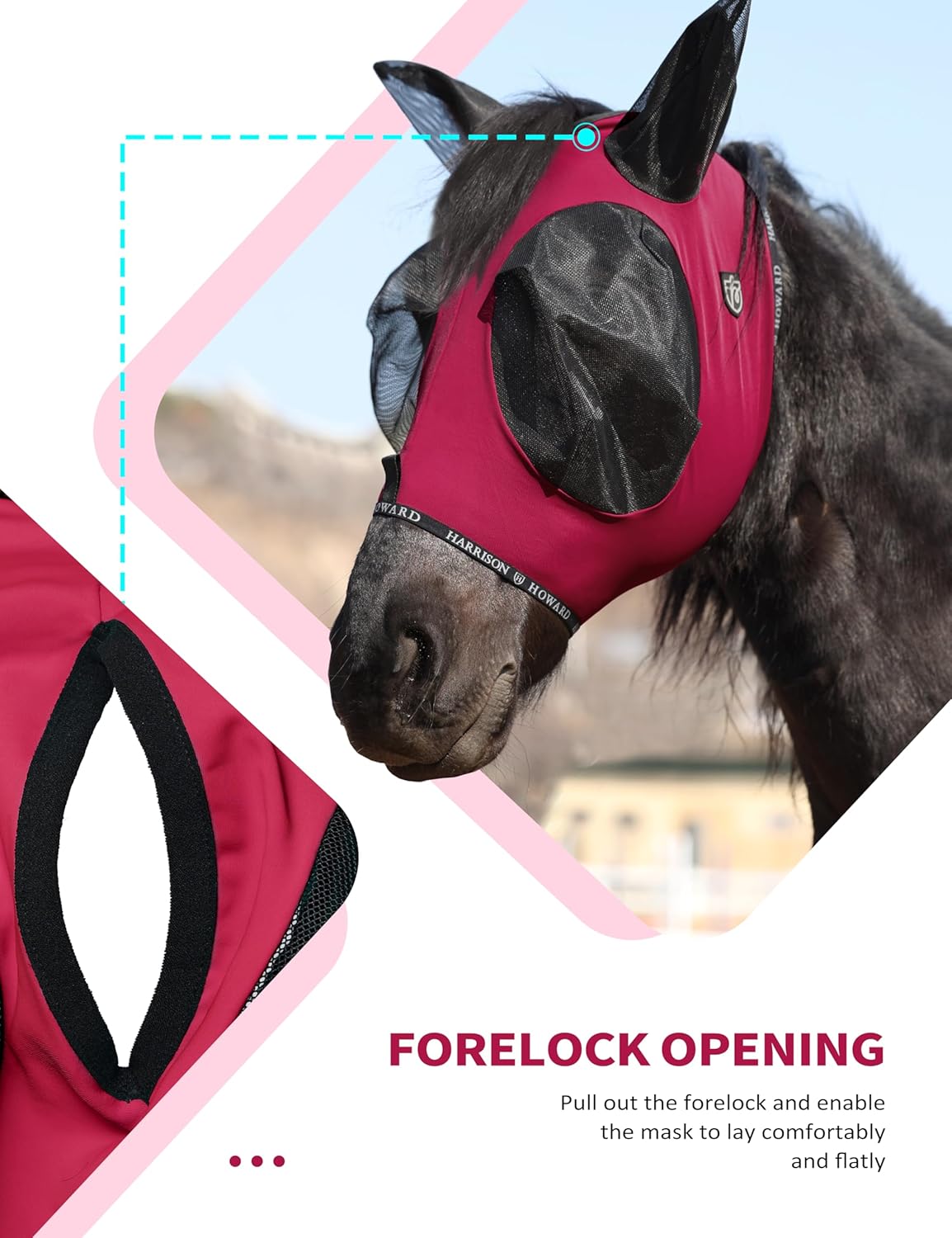 Harrison Howard Horse Fly Mask with Forelock Opening Stretch Breathable and Comfortable for Horses