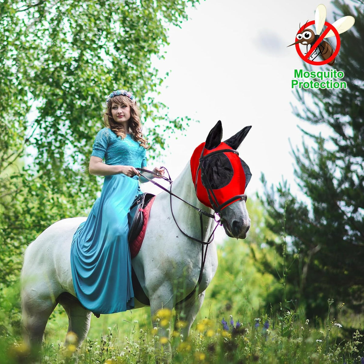 Horse Fly Mask with Ears, Comfortable Fit Stretch Fabric with UV Protection Soft on Skin