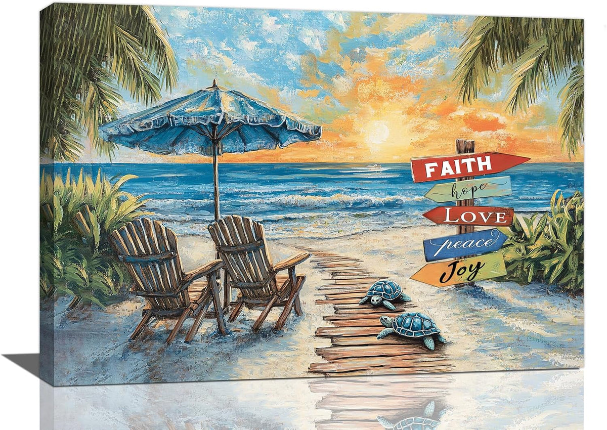 Beach Ocean Bathroom Pictures Wall Art, Seaside Coastal Bathroom Wall Decor, Sunrise Framed