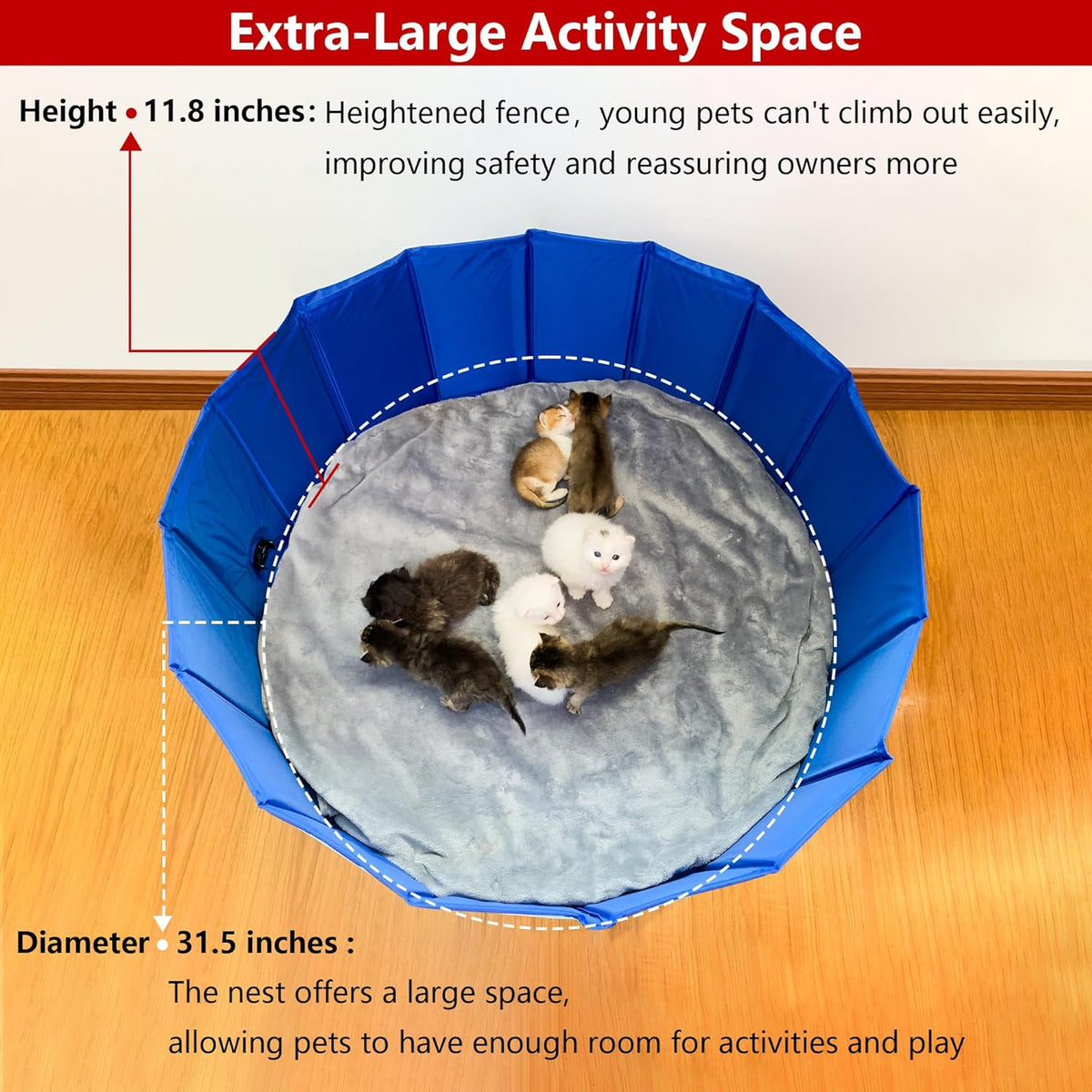 Birthing and Activity Bed for Kittens Puppies and Small Pets, Large Foldable Pet Nest, 31.5 Inch