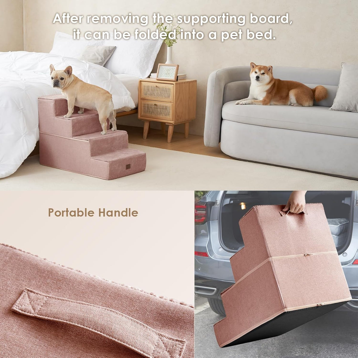 EHEYCIGA Dog Stairs for Bed 20" H, 4-Step Extra Wide Dog Steps for High Bed, Pet Steps for Small