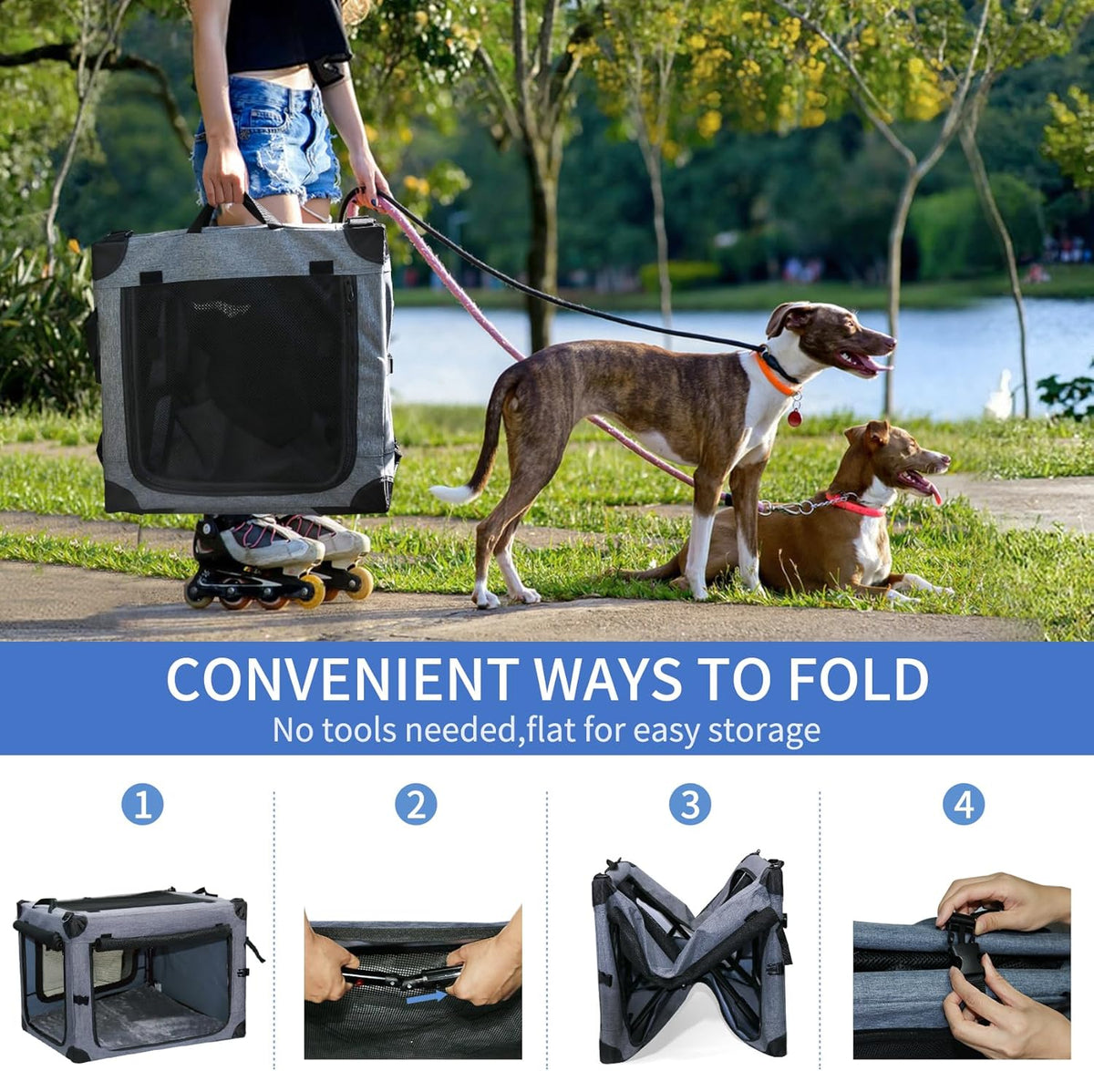 NEZUC Soft Collapsible Dog Crate - 24 Inch Portable Soft Sided Travel Dog Crates for Small Dogs
