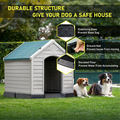 LEMBERI Durable Waterproof Plastic Dog House for Small to Large Sized Dogs, Indoor Outdoor Doghouse