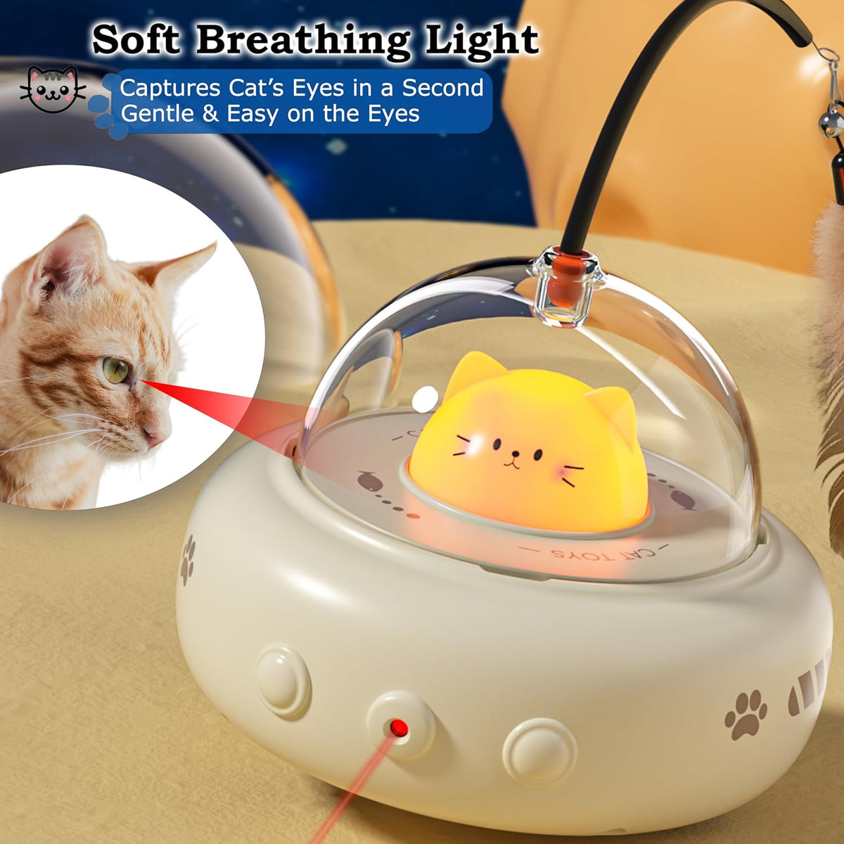 hooroor 2-in-1 UFO Laser Cat Toy – Automatic Motion with Feather, Rechargeable Smart Sensor